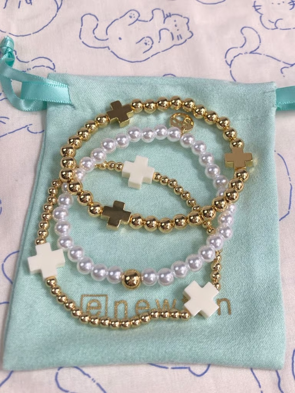 Enewton Gold and White Cross Bead Bracelet Set - Picture 2 of 7